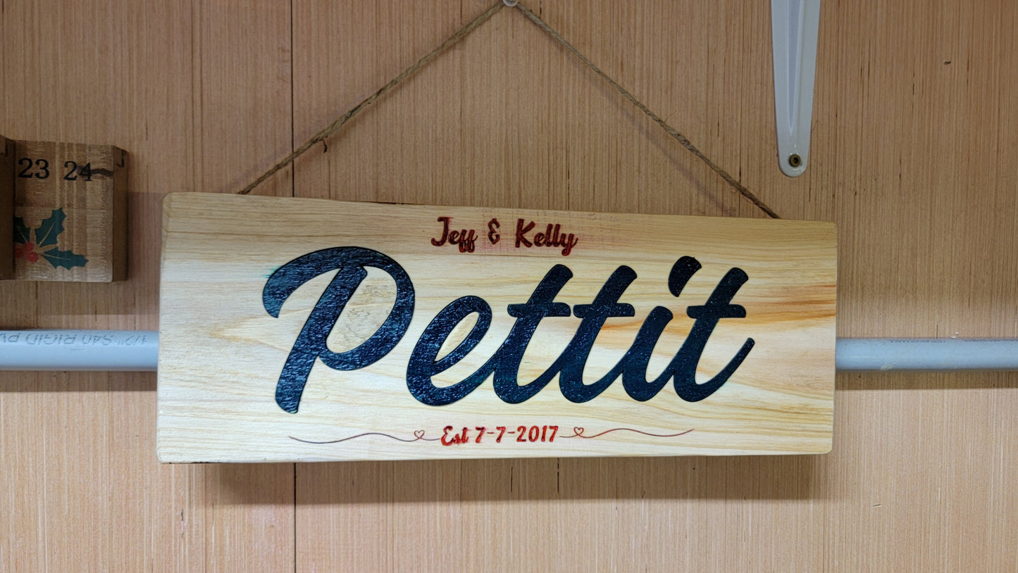 Personalized Cedar Wood Family Name Sign - Laser Engraved
