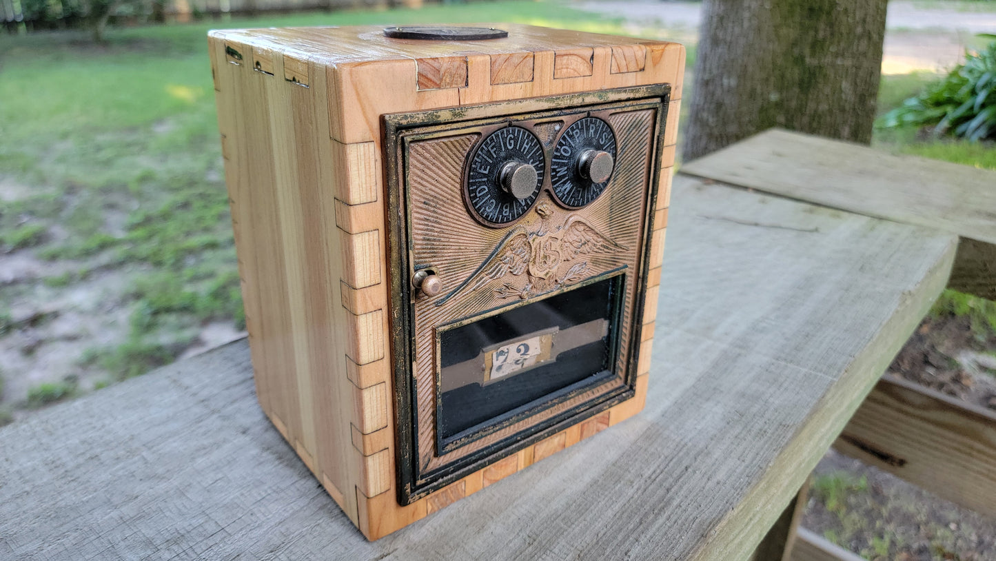 Custom Wood Bank with Antique USPS PO Box Door #73 - Build #3