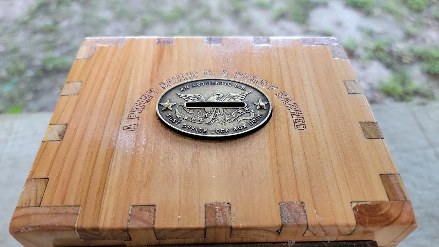 Custom Wood Bank with Antique USPS PO Box Door #73 - Build #3