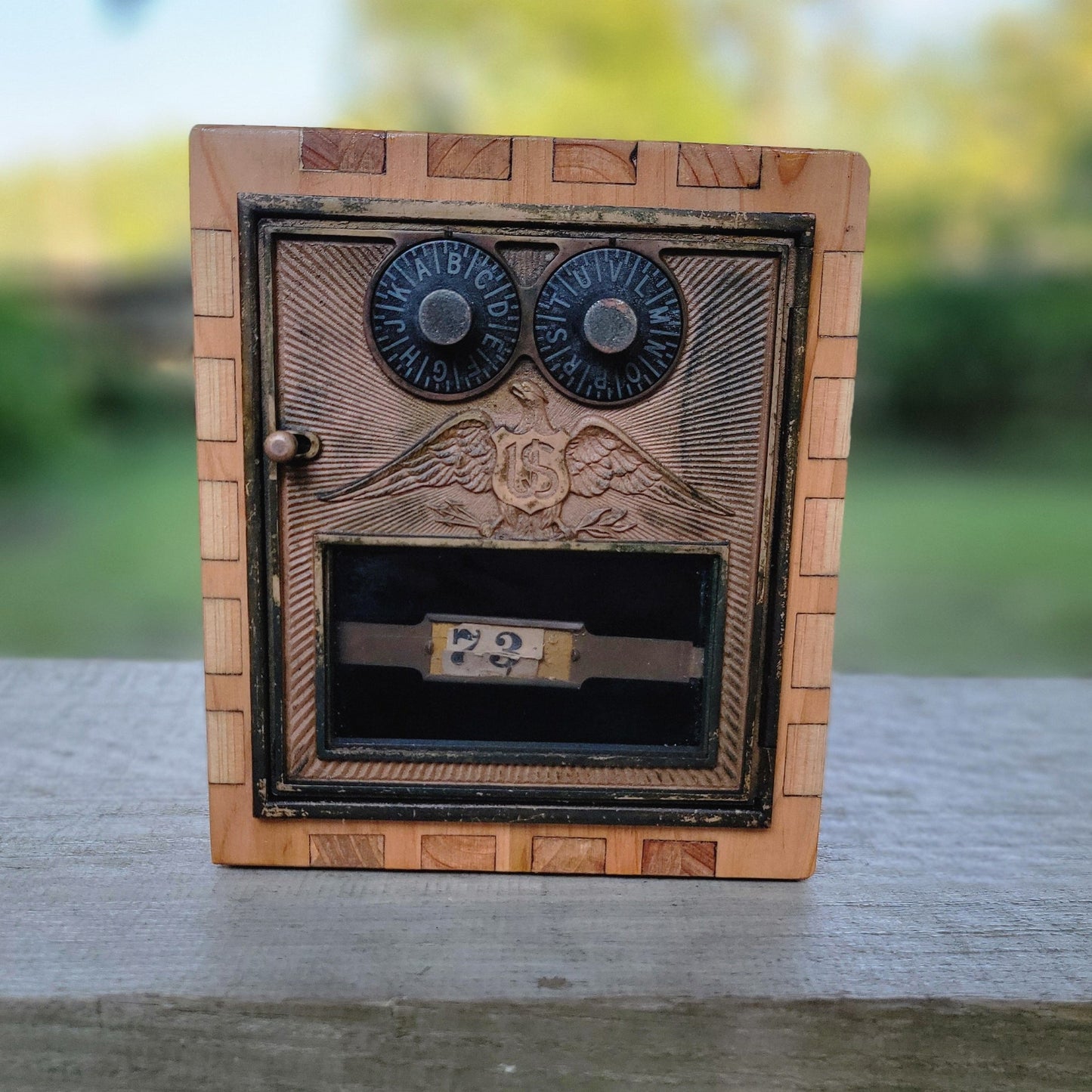 Custom Wood Bank with Antique USPS PO Box Door #73 - Build #3