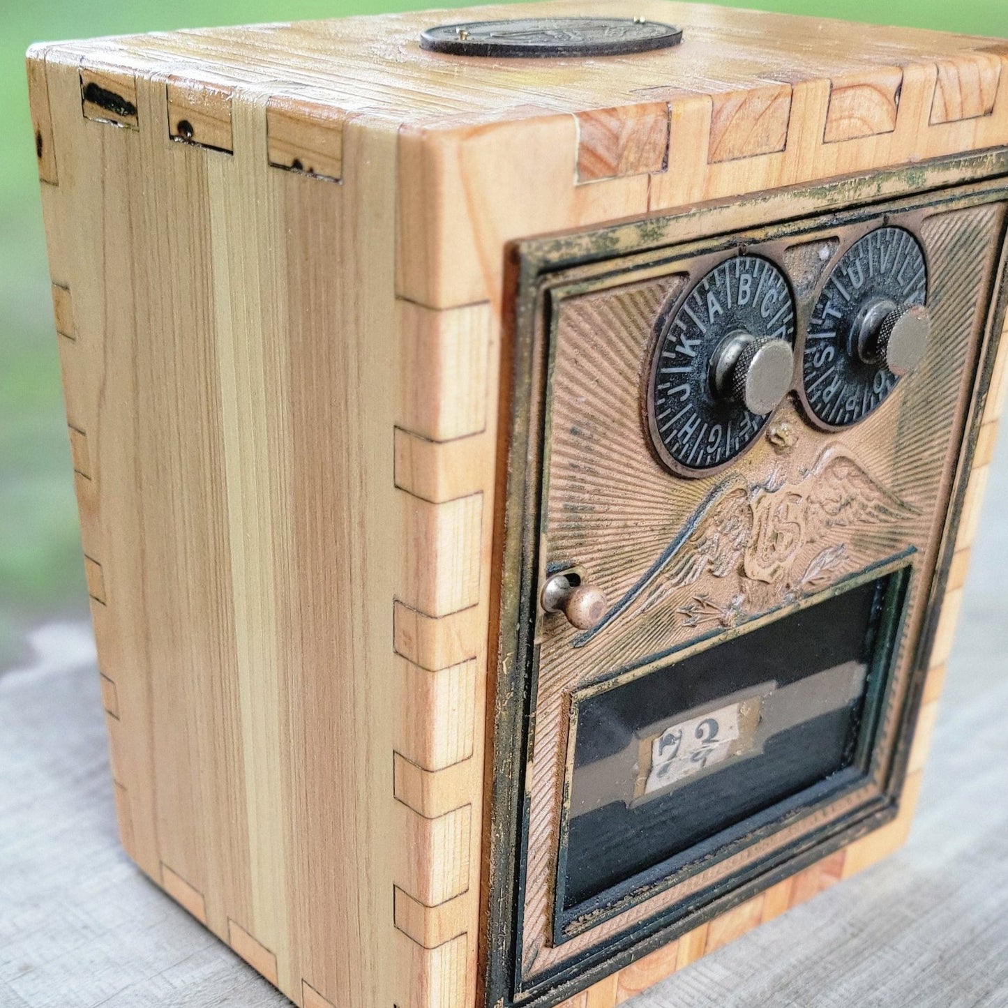 Custom Wood Bank with Antique USPS PO Box Door #73 - Build #3