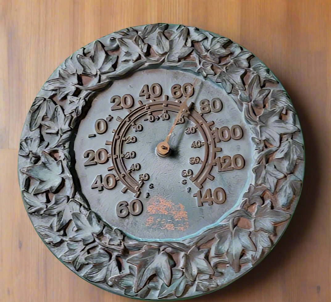 Whitehall 12" Rare Leaf Design Indoor/Outdoor Wall Clock & Thermometer Set