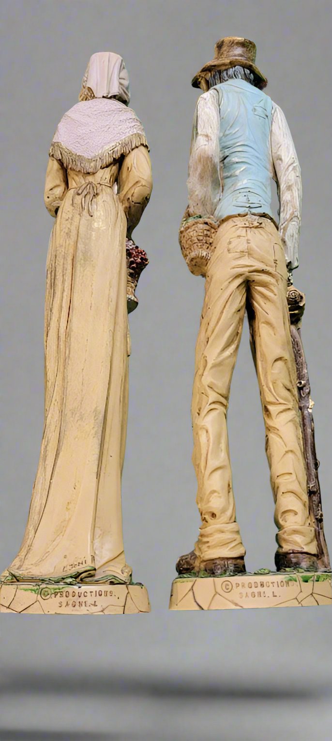 Vintage Italian L. Toni Folk Art Statues – Elderly Man & Woman, 20”, Exquisite Detail